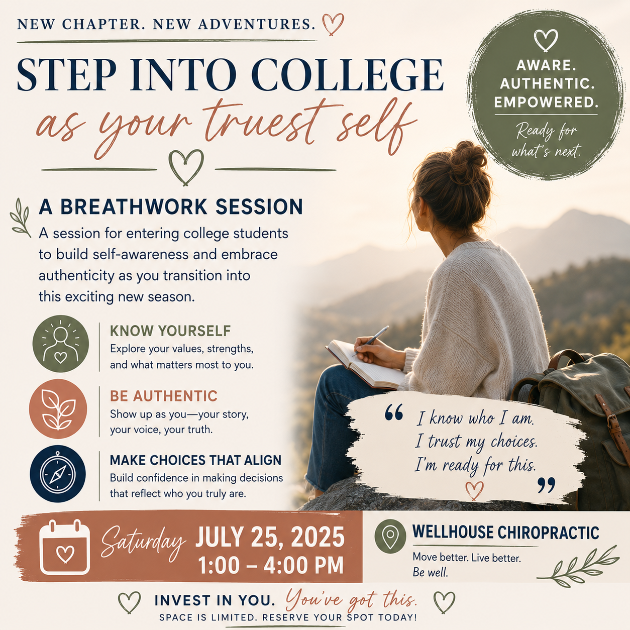 Step Into College as Your Truest Self breathwork session flyer
